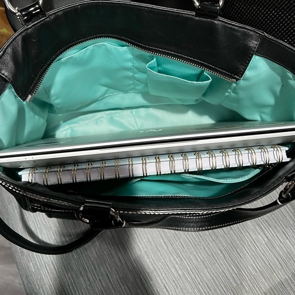 Coach Black Leather and Patent Tote Handbag Laura F14887 Coach Tag Blue Lining - Picture 13 of 16